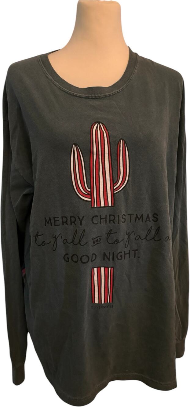 Oliver & Otis Southern Christmas Cactus Long Sleeve Tee, Women's Size Large